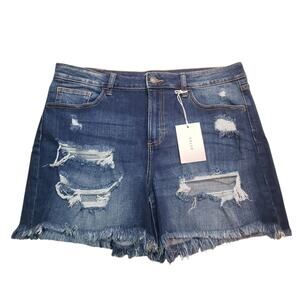 Cello Distressed Denim Shorts XL Fringe Hem Raw Edge Stretch Fit Boho Edgy
